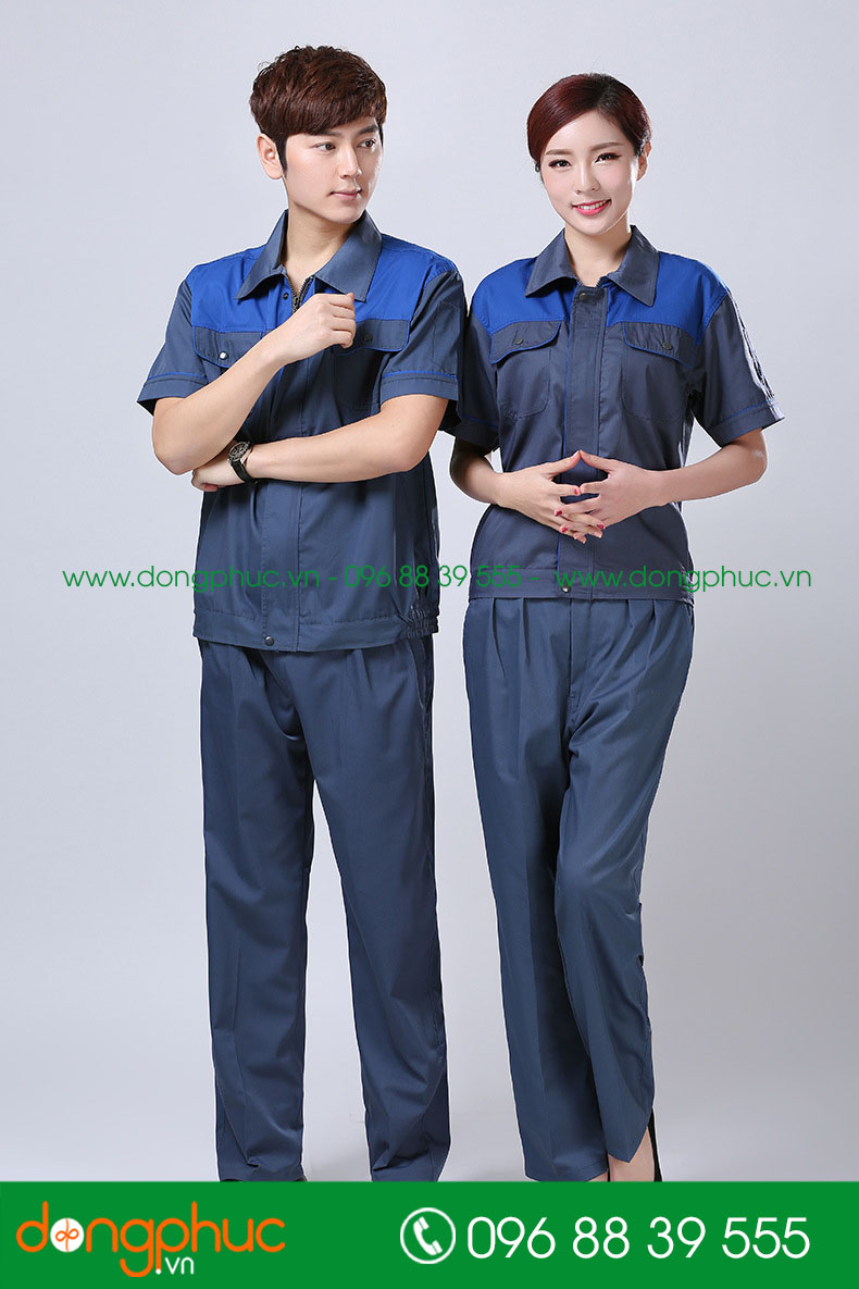 Mẫu bảo hộ màu xanh đậm phối xanh bích cộc tay